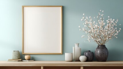 Stunning photo of blank empty picture frame mock-up. Artwork template in interior design.