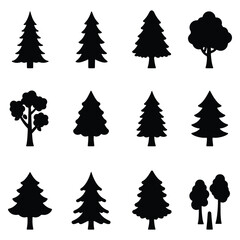 Obraz premium Collection of Tree Silhouettes for Forest Scenery Design Elements and Ecological Illustrations Perfect for Nature and Holiday Themes