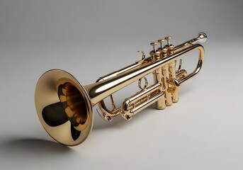 Naklejka premium Elegant gleaming trumpet against a neutral gradient backdrop artistic