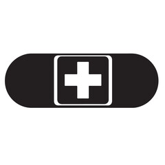 Obraz premium Black Adhesive Bandage with White Medical Cross Icon