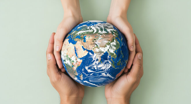 Earth day save the planet hands holding globe environment sustainability global warming climate crisis