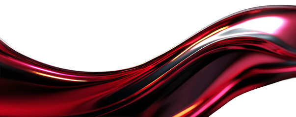 Liquid glass flows on a transparent background in the form of a transparent, iridescent, shiny, wide red wave. For designers, marketers. Popular image, illustration, object.