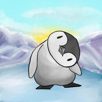 Cute Baby Penguin Illustration in Arctic Landscape