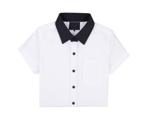 Crisp White Short Sleeve Shirt with Buttons and Chest Pocket, Isolated PNG