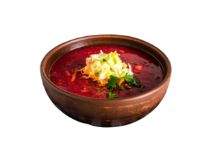 Hearty Russian Borscht Soup with Beetroot and Cabbage, Isolated PNG