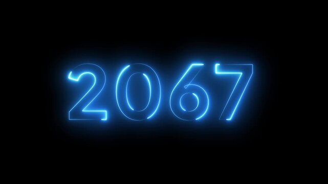 2067 New year text animation. Neon number 2067.