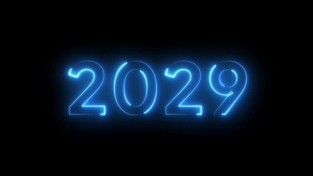 2029 New year text animation. Neon number 2029.