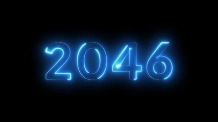 2046 New year text animation. Neon number 2046.
