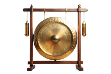 Realistic chinese gong on wooden stand authentic musical instrument cultural artifact transparent background