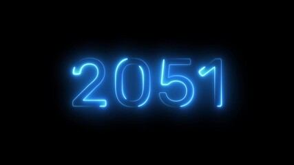 2051 New year text animation. Neon number 2051.