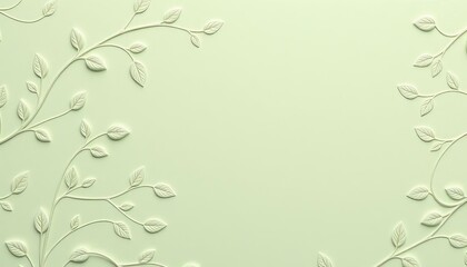 Obraz premium Subtle embossed leafy vine pattern on a pale sage green paper background, serene, image