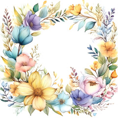 Abstract art colorful watercolor painting of floral background with flowers and decorative frame design art Hand painted brush stroke on white paper texture wallpaper background.