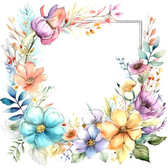 Abstract art colorful watercolor painting of floral background with flowers and decorative frame design art Hand painted brush stroke on white paper texture wallpaper background.