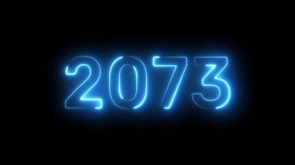 2073 New year text animation. Neon number 2073.