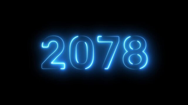 2078 New year text animation. Neon number 2078.