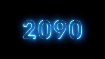 2090 New year text animation. Neon number 2090.