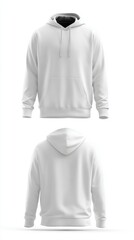 Stunning photo of template blank flat white hoodie. sweatshirt with long sleeve flatlay mockup for design and print. Hoody front and back top view isolated on white background.