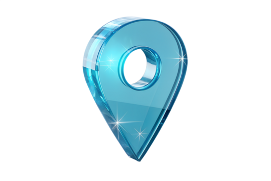 Transparent Glass Map Pin Marker with Sparkles, 3D Isolated