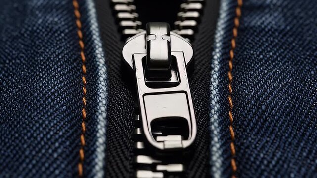 Closeup of Denim Fabric and Zipper Detailed Macro Shot