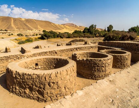 Ancient stone cisterns in a desert landscape
