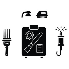 Obraz premium Detailed cleaning service equipment vector graphic representing professional house or business cleaning with various tools