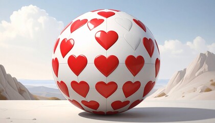 Heart-adorned sphere amidst a scenic landscape depicting affection and romance