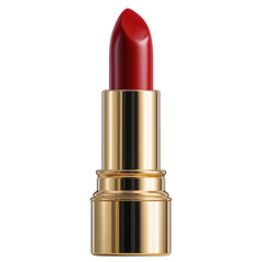 Close up of a red lipstick with a golden tube on a black background view isolated on transparent background