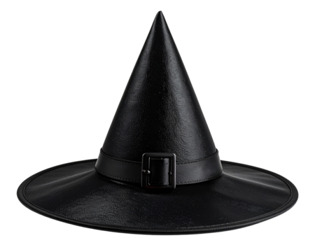 Minimal Black Witch Hat with Matte Buckle, Transparent PNG