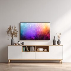 a modern smart TV screen hanging on a white wall
