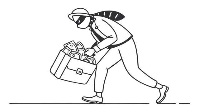 masked thief carrying briefcase of money clip art preview