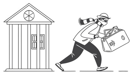 Masked Thief Escaping Bank with Stolen Money - Financial Crime, Robbery, and Security Breach Concept Illustration