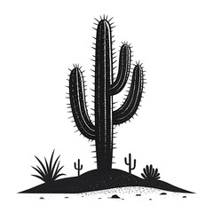 Naklejka premium Silhouette of a saguaro cactus in a desert landscape