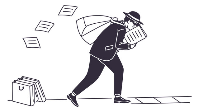 thief carrying documents, black and white clip art preview