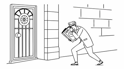 Spy Photographer Peeking Around Corner with Camera at Door Illustration