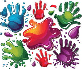 Obraz premium Colorful Handprint Splatters A Playful Cartoon Illustration