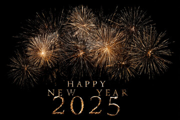 Golden fireworks display Happy New Year 2025