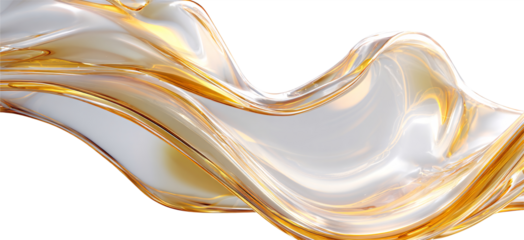 Liquid glass flows on a transparent background in the form of a transparent, iridescent, shiny, wide white wave. For designers, marketers. Popular image, illustration, object.