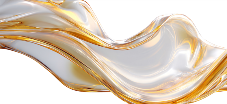Liquid glass flows on a transparent background in the form of a transparent, iridescent, shiny, wide white wave. For designers, marketers. Popular image, illustration, object.