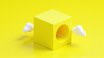 Fototapeta premium Isometric Yellow Cube with Cloud Portal