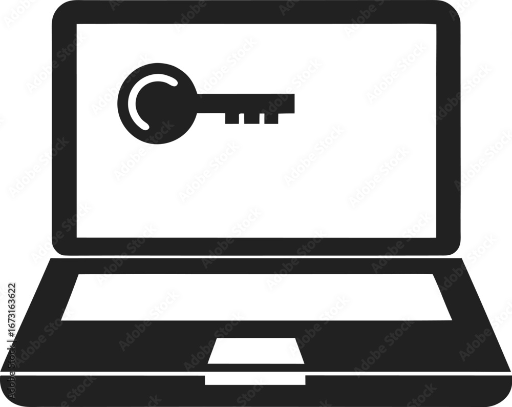 Poster laptop computer screen displaying a key symbol