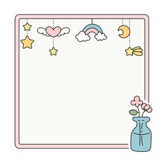 Square memo pad with rainbow clouds stars and flower vase