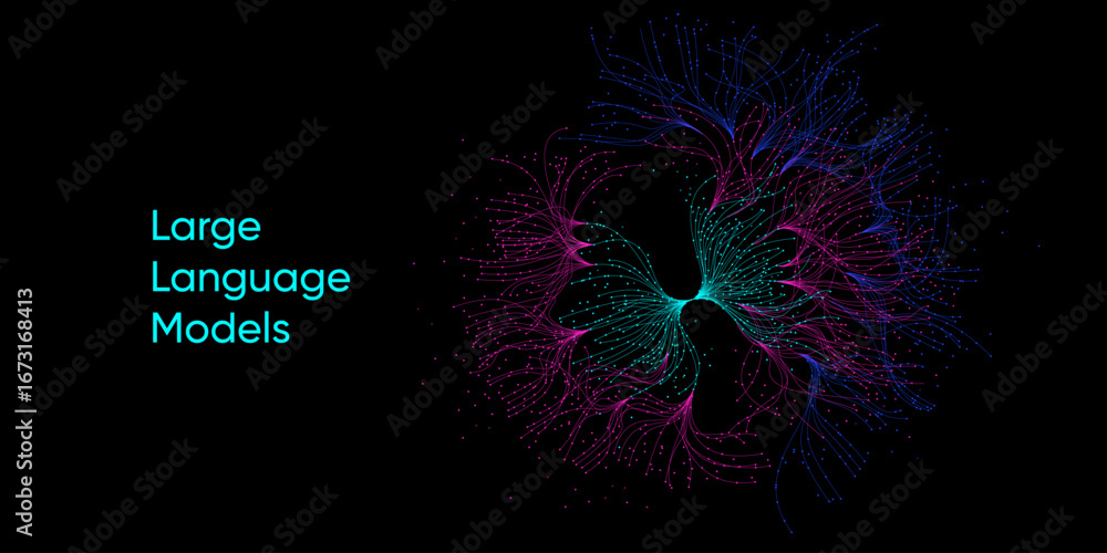 Poster illustration of abstract stream. artificial intelligence. big data, technology, ai, data transfer, d