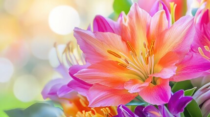 Obraz premium Colorful floral detail with soft blur, emphasizing gentle textures and vibrant natural hues