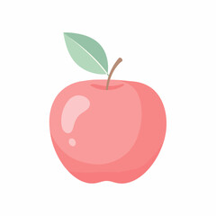 A single smooth pink apple with a green leaf and stem.