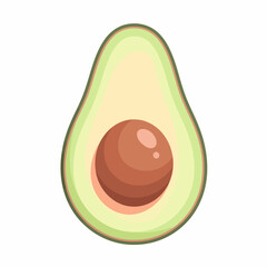 Cartoon Illustration of a Freshly Cut Avocado with Brown Seed Isolated.