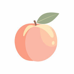 Cartoon Peach with Green Leaf and Stem Smooth Texture Round Shape.