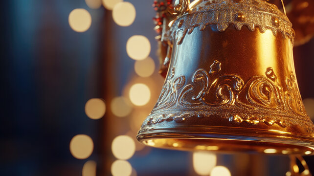Golden Christmas Bell with Festive Decorations