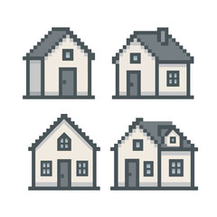 Simple Pixelated Different Style House Building Home Architecture Collection
