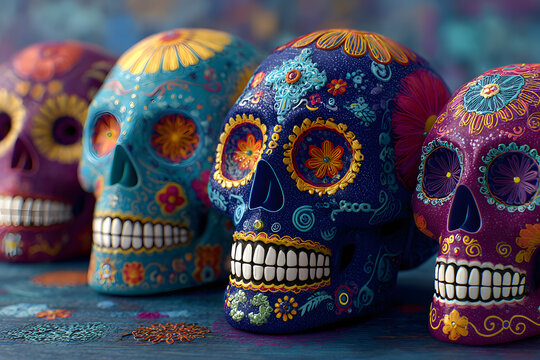 Brightly painted sugar skuls