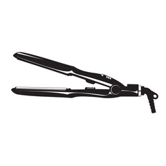 black and white silhouette of a hair straightener vector on a white background
